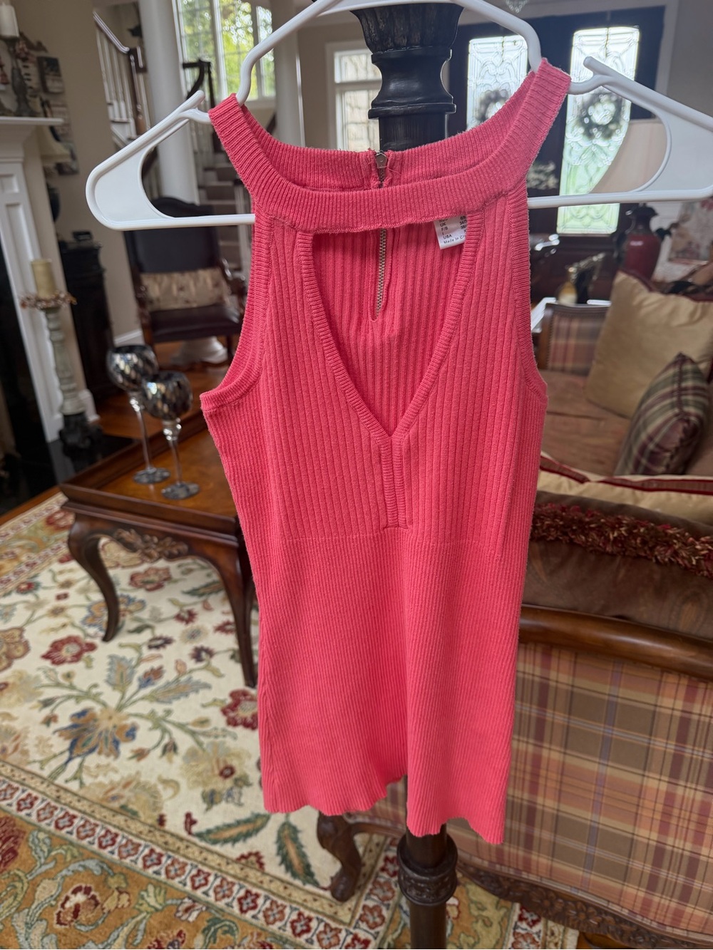 VENUS Ribbed Coral Pink Halter Tank with V-Neck
